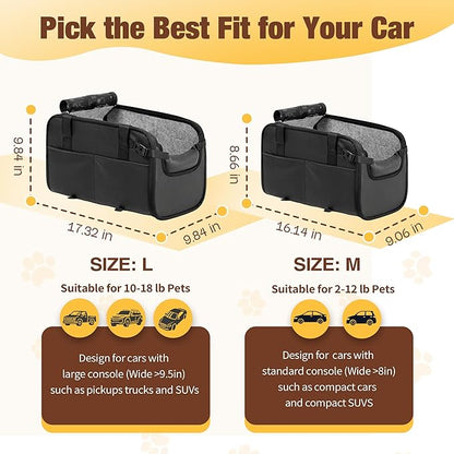 YUDODO 2-12lbs Center Console Dog Car Seat, Anti-Slip Pet Cat Booster Seat for Small Dogs, Portable Puppy Bed Carseat Carrier PU Leather Black