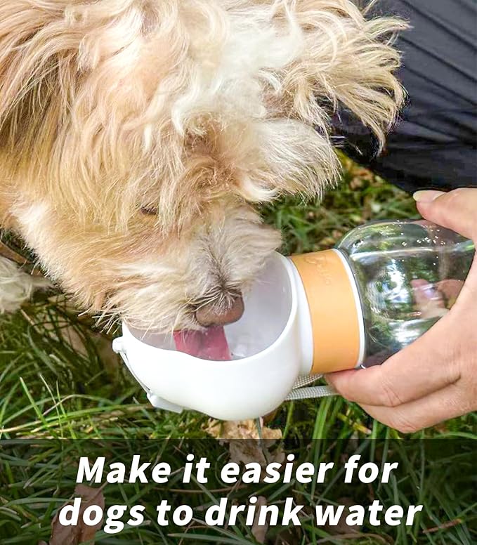 Petsaunter Portable Dog Water Bottle, Leak-Proof and Lightweight Dog Water Bottle with Attached Bowl, Food Grade Plastic, Dog Walking Accessories(White)