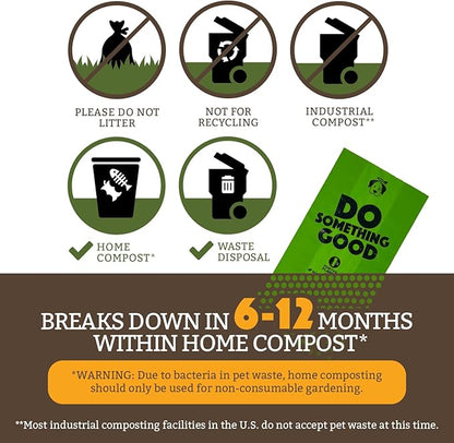 Doggy Do Good Poop Waste Bags, Unscented USDA Certified Biobased, Leak Proof, Certified Home Compostable, 10 Bags with Premium Dispenser