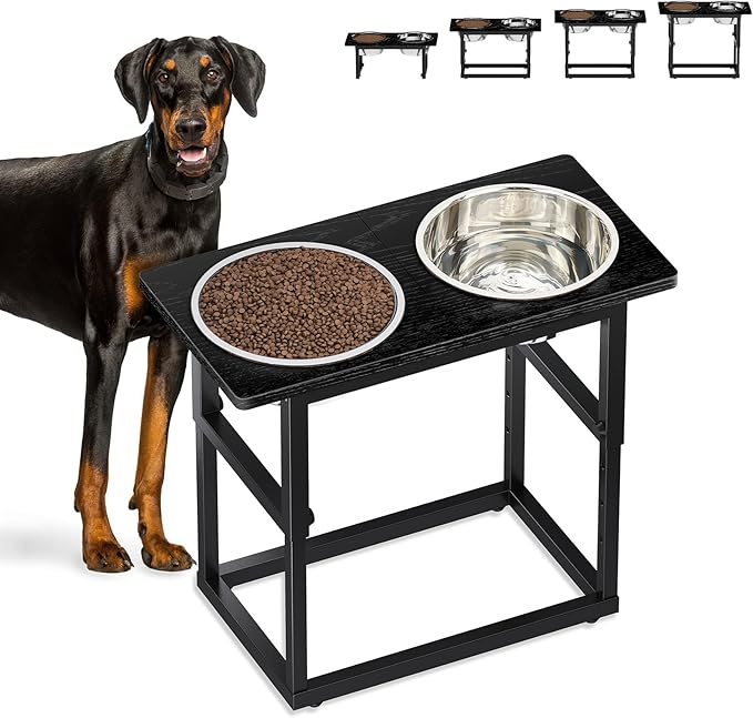 Zarler Elevated Dog Bowls for X-Large and Large Breed, 5 Adjustable Heights from 8.2'' - 17.3'', 2 Stainless Steel Bowls, 8.2'',11.8'',13.7'',15.7'',17.3'' Raised Dogs Bowls Stand