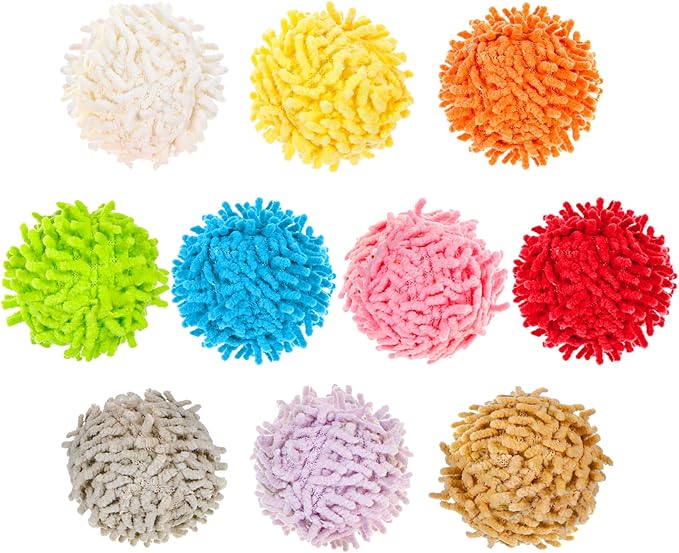 10 Pcs Pom Pom Balls for Cats,Multi-Colored Soft Fuzzy Balls for Cats,Cat Fuzzy Ball with Bell,for Feline's Body and Brain Workout and Indoor Kitten