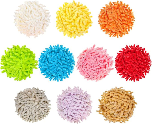 10 Pcs Pom Pom Balls for Cats,Multi-Colored Soft Fuzzy Balls for Cats,Cat Fuzzy Ball with Bell,for Feline's Body and Brain Workout and Indoor Kitten