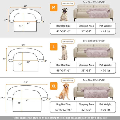 GGIB Calming Dog Bed Fluffy Plush Dog Mat for Furniture Protector with Removable Washable Cover for Large Medium Small Dogs and Cats (Medium, Rust White)