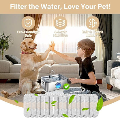 16+16 Pack Replacement Filters for Zuqqony 12L Stainless Steel Dog Water Fountain, 8 Month Set for Large Dogs Water Bowl Dispenser, Includes 16 Filters & 16 Sponges