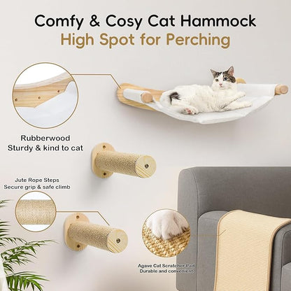 Cat Wall Hammock, 2 Pcs Cats Climbing Shelf, Large Wall Shelves Bed and Scratcher Board for Climbing, Sleeping, Playing, Scratching Mat,for Indoor Cat Mounted Furniture Perch