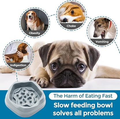 VANNON Slow Feeder Dog Bowls Non Slip Puppy Bowl Durable Dog Puzzle Feeder Bloat Stop Food Bowls for Puppy and Small Dogs, BPA Free, 2 Cups, Grey