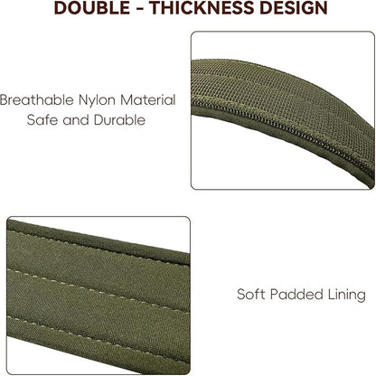 Heavy Duty Dog Collar for Large Dogs, Tactical Dog Collars with Metal Buckle & D Ring, 1.5" Width Thick Adjustable Nylon Collar for Medium Dogs, Army Green/L