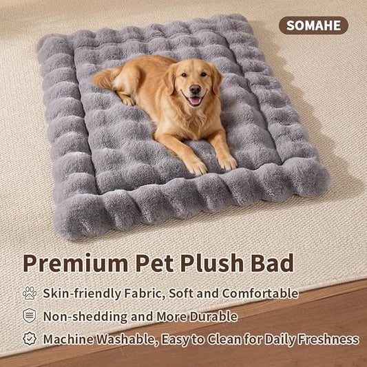 Large Dog Bed Mat, Extra Large Plush Faux Fur Washable Pet Bed for Large Dogs, Non-Slip Fluffy Dog Mat – Machine Washable XL Dog Sleeping Pad for Large Breeds, 35 x 27 Inch Grey