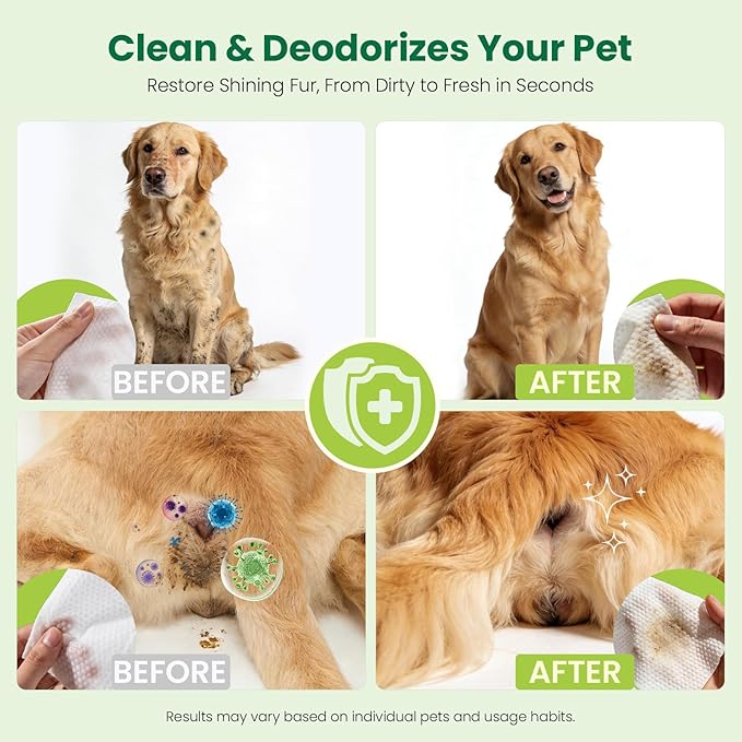 Pet Wipes for Dogs & Cats, Extra Moist & Thick Grooming Puppy Wipes with 100 Fresh Counts, Aloe Vera/Nature