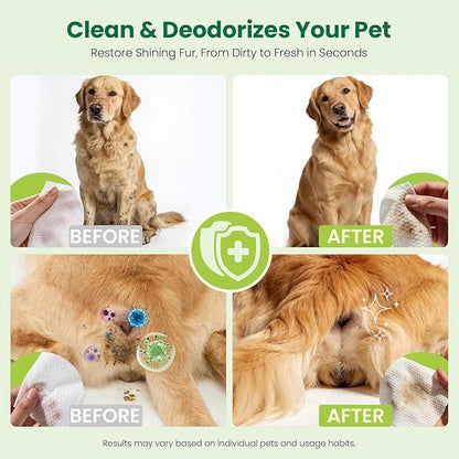 Pet Wipes for Dogs & Cats, Extra Moist & Thick Grooming Puppy Wipes with 100 Fresh Counts, Aloe Vera/Nature