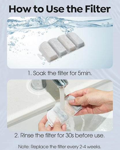Veehoo 8 Pack Replacement Filters & 8 Pack Pre-Filter Sponges Set for 2.4Gal Dog Water Fountain, 4 Months Set of Replacement Filters for Dog Water Dispenser
