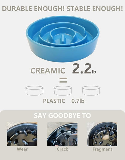 Ceramic Slow Feeder Dog Bowls, 2.0 Cups Slow Feeder for Medium Dogs, Puzzle Maze Bowl to Slow Down Eating, 30oz, 8in, Blue