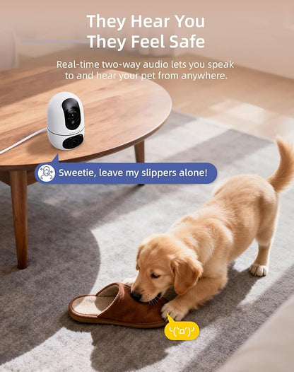 VIRTAVO AI Pet Camera Indoor with Phone App for Dog, Cat & Puppy, 360° Dual-Lens with Auto Tracking & Pet Calling, No Subscription, Wi-Fi 6 (5GHz/2.4GHz), Apple Watch & Alexa Compatible