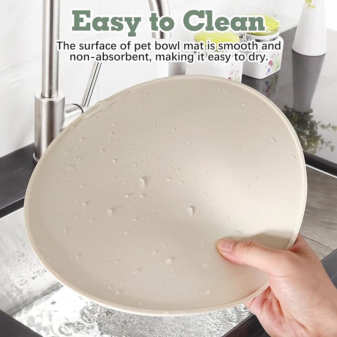 BNOSDM Silicone Cat Feeding Mat 2 Pack Dog Bowl Mats Pet Silicone Food Mat for Food and Water Nonslip Waterproof Feed Mats Round Eating Plate for Small and Medium Cats and Dogs (Beige)