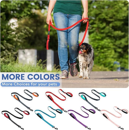 PuppyDoggy Dog Leash for Large Medium Dogs 6Ft x 1" Reflective Stitching With 2 Traffic Padded Handles - Lead Rope for Running Walking Training (All Black 1 Pack)