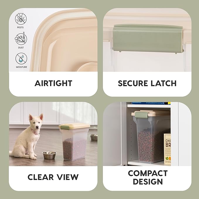 IRIS USA Dog Food Storage Container, Airtight Lid, Up to 13 Pounds Pet Food Storage, Versatile Pet Food Bin, Treats, BPA Free, Almond