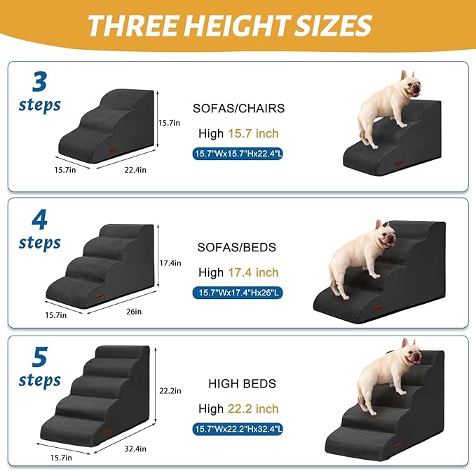 5-Step Dog Stairs and Ramp for High Bed, Non-Slip Sturdy Pet Steps for Small Dogs and Cats,22.2" H, Black
