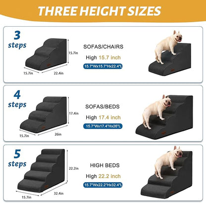 5-Step Dog Stairs and Ramp for High Bed, Non-Slip Sturdy Pet Steps for Small Dogs and Cats,22.2" H, Black