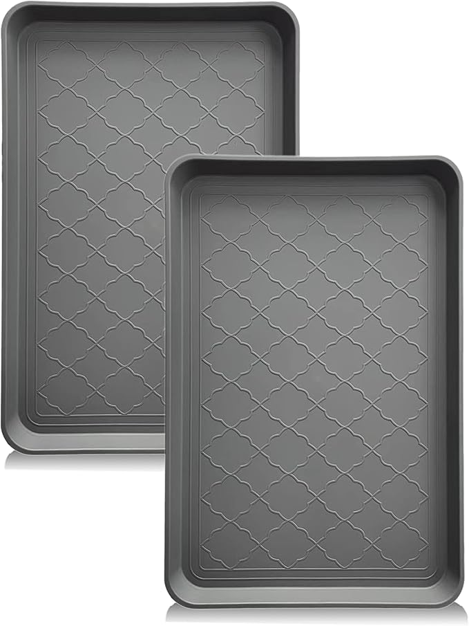 PetLike Boot Tray for Entryway Indoor, Pet Food Mat, 23 x 15.5 inch 2 Packs, Waterproof Rubber Shoe Tray for Indoor and Outdoor, Multi-Purpose Trays for Boots, Shoes, Pets, Garden