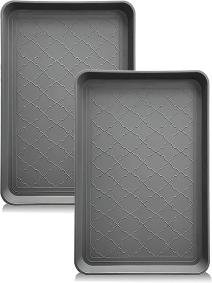 PetLike Boot Tray for Entryway Indoor, Pet Food Mat, 23 x 15.5 inch 2 Packs, Waterproof Rubber Shoe Tray for Indoor and Outdoor, Multi-Purpose Trays for Boots, Shoes, Pets, Garden