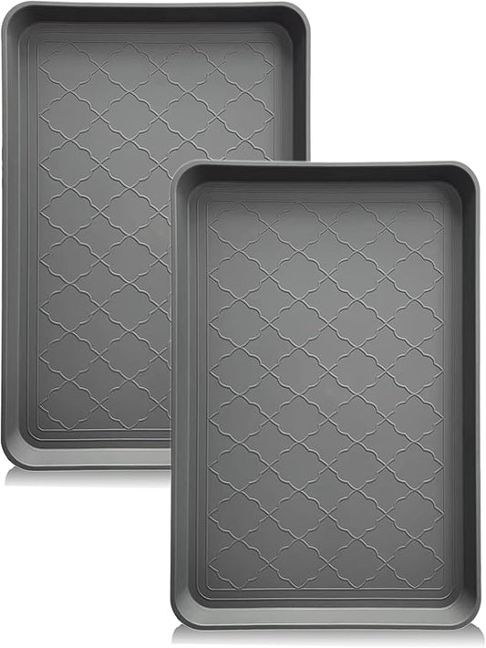 PetLike Boot Tray for Entryway Indoor, Pet Food Mat, 23 x 15.5 inch 2 Packs, Waterproof Rubber Shoe Tray for Indoor and Outdoor, Multi-Purpose Trays for Boots, Shoes, Pets, Garden