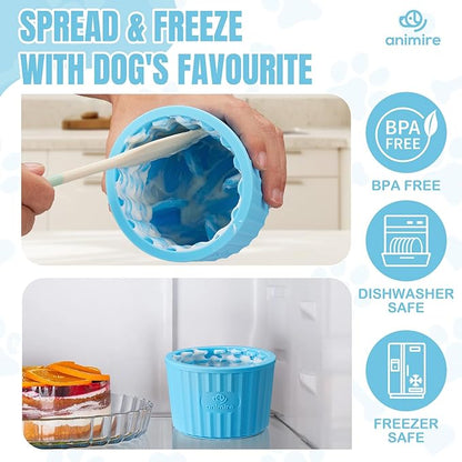 Dog Lick Bowl, Anxiety Relief Dog Licking Mat Freezer Treat Dispenser, Non-Slip Anti-Choking Silicone Slow Feeder Lick Bowl for Small Medium & Large Breed Dogs, BPA Free(Light Blue,M-L)
