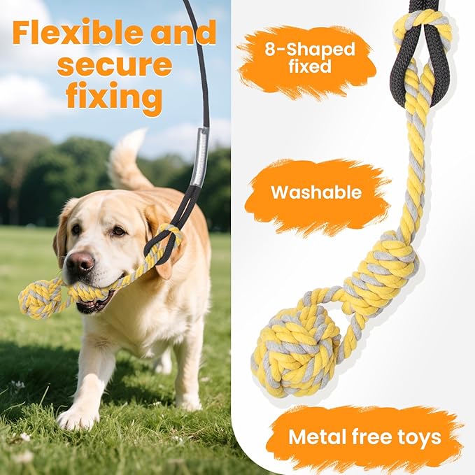 Ycozy Flirt Pole for Dogs Heavy Duty Interactive Toys Tug of War with Detachable 3 Replacement Rope Toys for Chase and Outdoor Exercise & Training for Small Medium Large Dogs (Pole - 40.6")
