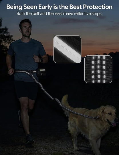 Dog Leash Hands Free, Walking Waist Belt with Pouch Removable & Multifunctional|Shock Absorbing Bungee| Thickened Lumbar pad & Comfortable Dual Handles|Dog Running and Training,for 33-120lbs Dogs