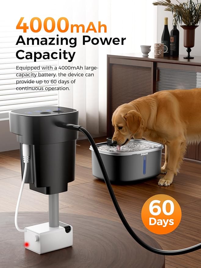 Water Fountain for Dogs Cats Stainless Steel 10L/2.64Gal Wireless Smart Automatic Water Dispenser Cordless Quiet Bowl Multi-Filtered Multi-Pet Home Outdoor -Wireless Black&1Filters