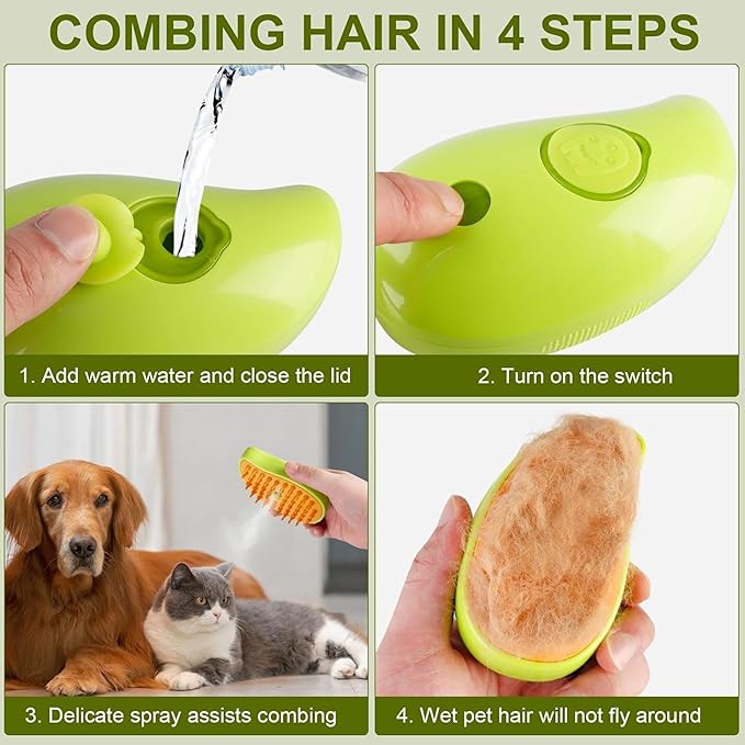 Cat Steam Brush 3 in 1, Silicone Massage Grooming & Pet Hair Remover, Spritz Defur Comb for Cats Dogs, Steamy Brush, Misting Pets Grooming Comb, Pet Hair Brushes Indoor Steamer by ALQMIA (Yellow)