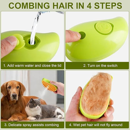 Cat Steam Brush 3 in 1, Silicone Massage Grooming & Pet Hair Remover, Spritz Defur Comb for Cats Dogs, Steamy Brush, Misting Pets Grooming Comb, Pet Hair Brushes Indoor Steamer by ALQMIA (Yellow)