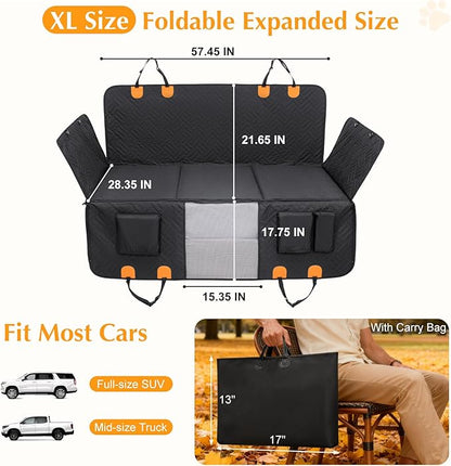 Dog Truck Seat Cover for Back Seat,Hard Bottom Dog Hammock for Car, Pet Bed Extender for 2-4 Large Dogs with Waterproof Fabric,Holds 420 lbs Pet Hammock for Crew Cab Truck/SUV(Black,XL Size)