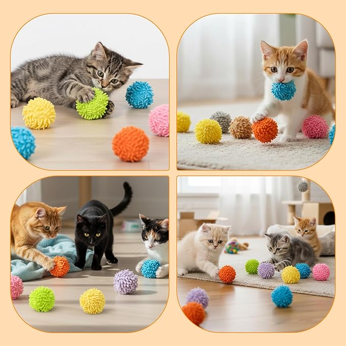 9 Pcs Cat Balls Fuzzy Cat Ball Toy Kitten Puff Balls Safe Pom Pom Ball for Indoor Cats 2-inch Colorful Soft Cats Poms Kitten Chasing Toys with Bell for Catss Kittens Pet Exercising Playing