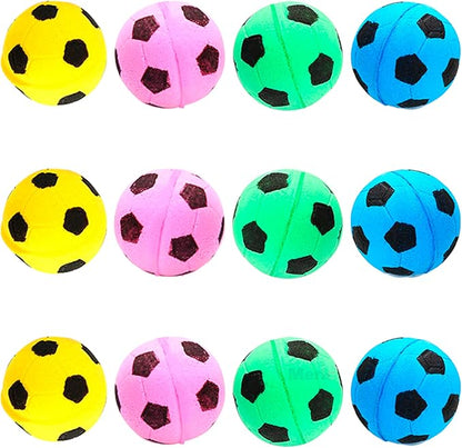 Meric CoCoo 1.5-Inch Soft Foam Cat Soccer Balls, Bouncy & Lightweight, Interactive Indoor Play Toys for Kittens & Cats, Quiet & Durable, Bright Colors, 12-Pack