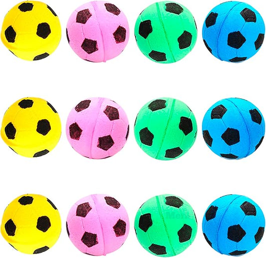 Meric CoCoo 1.5-Inch Soft Foam Cat Soccer Balls, Bouncy & Lightweight, Interactive Indoor Play Toys for Kittens & Cats, Quiet & Durable, Bright Colors, 12-Pack