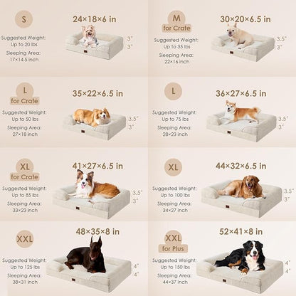 EHEYCIGA Orthopedic Dog Beds for Extra Large Dogs, Waterproof Memory Foam XL Pet Bed with Sides, Non-Slip Bottom and Egg-Crate Foam Big Dog Couch Bed with Washable Removable Cover, Beige