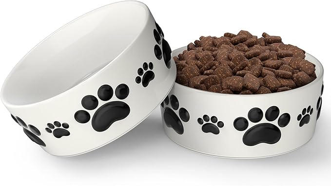 Ceramic Dog Bowls for Medium Size Dogs - 6.5'' Round × 2.5 Tall Dog Food & Water Bowl Set of 2 - Medium Ceramic Bowl with Anti-Slip Rings - Food and Water Bowls with 3 Cups Capacity
