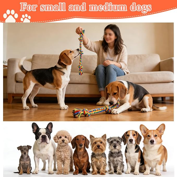ASOCEA 5 Pack Dog Rope Toys Cotton Puppy Teething Rope Durable Chew Toys for Boredom Small Medium Dogs Interactive Tug Toy for Training Fetching（ Colorful ）