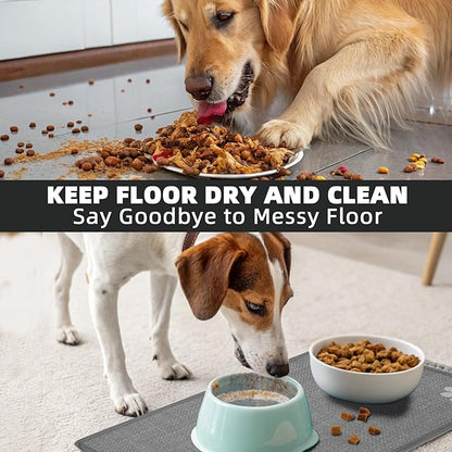 PUPTECK Dog Food Mat, Absorbent Pet Cat Feeding Mat for Food and Water Bowls, Anti-Slip Dog Placemat for Floors Waterproof, Pet Supplies Accessories, Grey Paw M