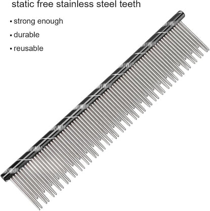 Pet Hair Removal Comb Reusable Comfortable Stainless Steel Comb for Cat Grooming Pet Hair Removal Comb Stainless Steel Pet Comb Open Knot Comb Grooming Comb (Black)
