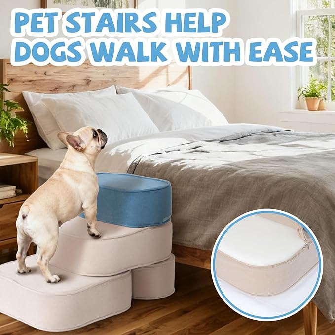 Dog Stairs for Small Dogs 17.7" H,2 in 1 Dog Steps for High Bed Couch 3-Step Pet Stairs for Dogs to Get On Bed,High Density Foam Non-Slip Pet Ramp for Puppy Older Cat