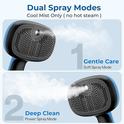 Pecute Cat Steam Brush, Self-Cleaning Steam Cat Brush with 2 Water Spray Modes, Large Capacity Tank, Steaming Renu Dog Brush for Shedding Massaging Grooming, Cool Mist Only