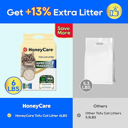 HoneyCare Tofu Cat Litter I 100% Plant-Based Pellets I Flushable & Sustainable I Low-Dust Quick Clumping Superior Odor Control, 24-lbs Value Pack (6 lbs x 4)