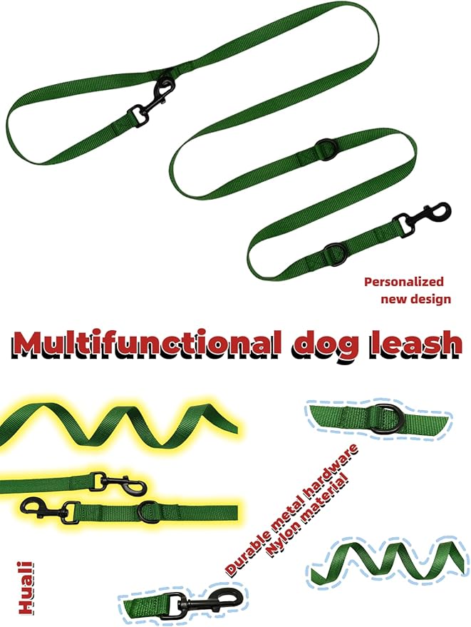 Multifunctional Hands Free, 6.5ft Nylon Adjustable Training Crossbody Dog Leash for Small/Medium/Walking Running Hiking Dog Leash (Green)