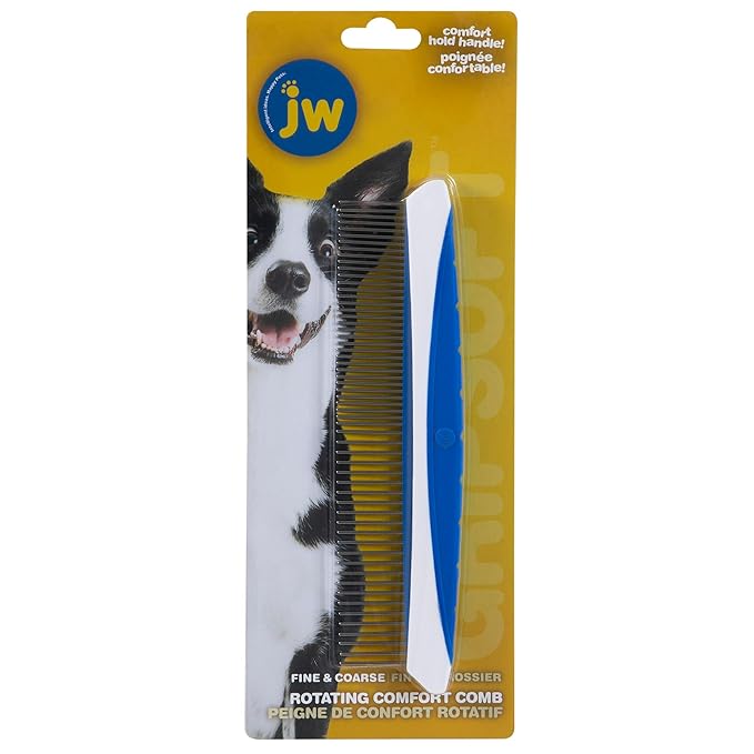 JW Pet Company 8-Inch Gripsoft Rotating Comfort Comb, Fine and Coarse,Gray/Yellow
