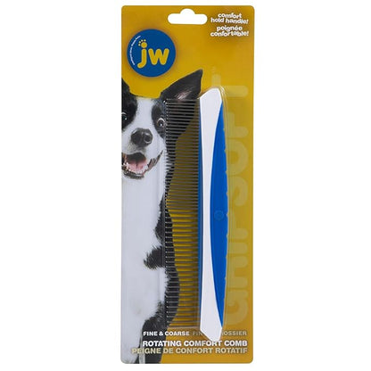 JW Pet Company 8-Inch Gripsoft Rotating Comfort Comb, Fine and Coarse,Gray/Yellow