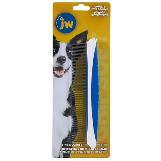 JW Pet Company 8-Inch Gripsoft Rotating Comfort Comb, Fine and Coarse,Gray/Yellow