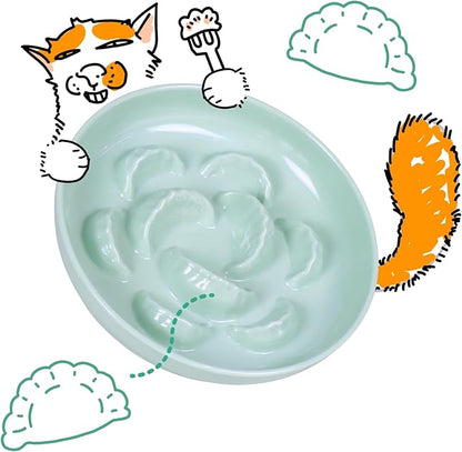 Unbreakable Slow Feeder Bowl for Cats and Small Dogs- Cat Plates for Wet & Dry Food- Melamine Puzzle Cat Bowl for Slow Eating- Whisker Friendly & Dishwasher Safe & Non Slip Design -(Green,6.3'W*1.5H')