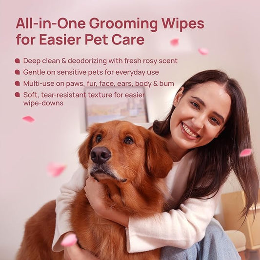 HICC PET Cleaning Deodorizing Wipes for Dogs & Cats, Vet Recommended Nourishes Smoothes Fur Grooming Wipes, Fermented Coconut Oil Grooming Body, Horse Skin, Coat & Hoof, 400 Count, Unscented