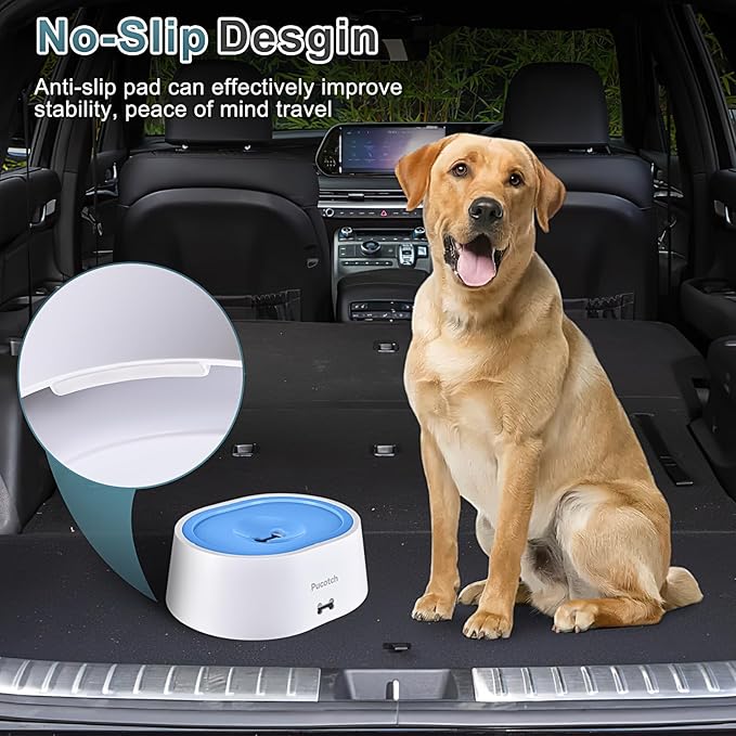 Dog Water Bowl No Spill 2L/70oz Spill Proof Slow Water Feeder for Dogs No Splash Pet Water Bowl Dispenser for Messy Drinkers Vehicle BPA Free